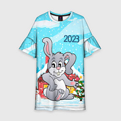 Платье клеш для девочки Кролик 2023 новый год, цвет: 3D-принт