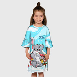 Платье клеш для девочки Кролик 2023 новый год, цвет: 3D-принт — фото 2
