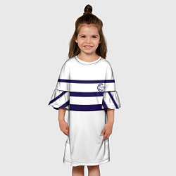 Платье клеш для девочки FIRM белая с синими полосами, цвет: 3D-принт — фото 2
