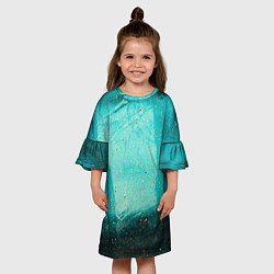 Платье клеш для девочки Сине-зелёный туман и мазки красок, цвет: 3D-принт — фото 2