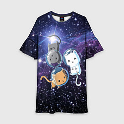 Платье клеш для девочки Три котика в открытом космосе, цвет: 3D-принт