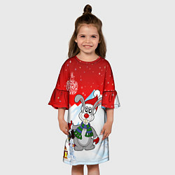 Платье клеш для девочки Новый год - зайчик, цвет: 3D-принт — фото 2