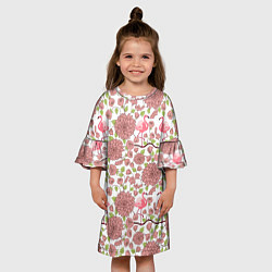 Платье клеш для девочки Фламинго и лотосы, цвет: 3D-принт — фото 2
