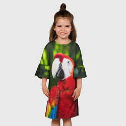 Платье клеш для девочки Красный попугай Ара, цвет: 3D-принт — фото 2