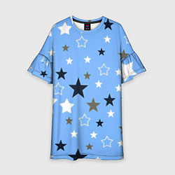 Платье клеш для девочки Звёзды на голубом фоне, цвет: 3D-принт