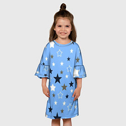Платье клеш для девочки Звёзды на голубом фоне, цвет: 3D-принт — фото 2