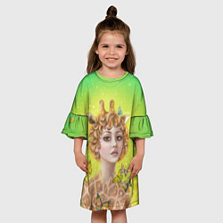 Платье клеш для девочки Фэнтези эльф жираф, цвет: 3D-принт — фото 2