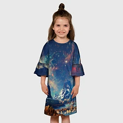 Платье клеш для девочки Горы и бескрайний космос, цвет: 3D-принт — фото 2