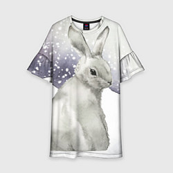 Платье клеш для девочки Милый кролик на снегу, цвет: 3D-принт