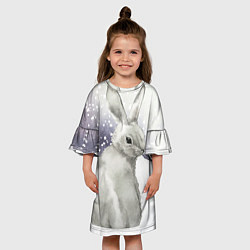 Платье клеш для девочки Милый кролик на снегу, цвет: 3D-принт — фото 2