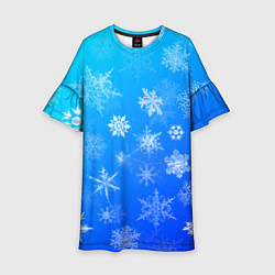 Платье клеш для девочки Снежинки в небе, цвет: 3D-принт