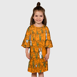 Платье клеш для девочки Милые кролики в морковном поле, цвет: 3D-принт — фото 2