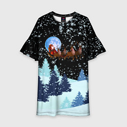 Платье клеш для девочки Санта на оленях в ночном небе, цвет: 3D-принт