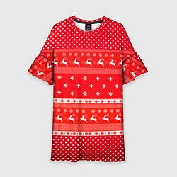 Платье клеш для девочки Праздничный красный свитер, цвет: 3D-принт