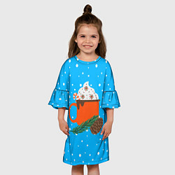 Платье клеш для девочки Кружечка какао с маршмеллоу, цвет: 3D-принт — фото 2