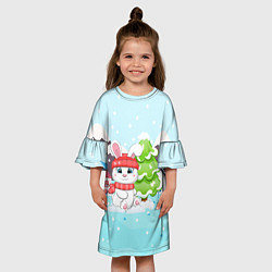 Платье клеш для девочки Зайчик рядом с елочкой, цвет: 3D-принт — фото 2