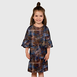 Платье клеш для девочки Коричневый с синим абстрактный гранжевый, цвет: 3D-принт — фото 2
