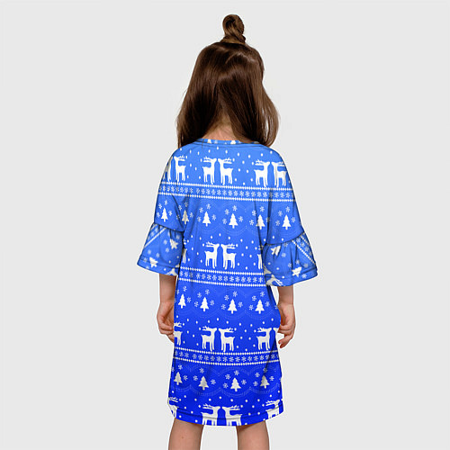 Детское платье Синий орнамент с оленями / 3D-принт – фото 4