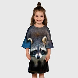 Платье клеш для девочки Застенчивый енот, цвет: 3D-принт — фото 2