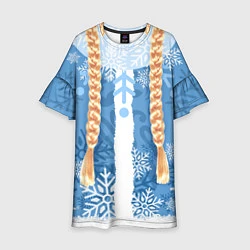 Платье клеш для девочки Снегурочка с косами, цвет: 3D-принт