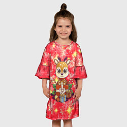 Платье клеш для девочки Оленёнок с подарками, цвет: 3D-принт — фото 2