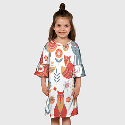 Платье клеш для девочки Животные, птицы, растения в скандинавском стиле, цвет: 3D-принт — фото 2