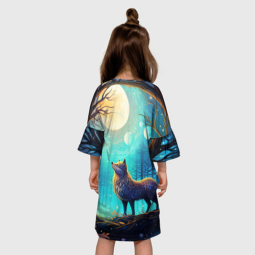 Детское платье Волк в ночном лесу в folk art стиле / 3D-принт – фото 4