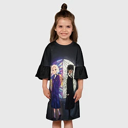Платье клеш для девочки Энид и Уэнсдэй на фоне окна, цвет: 3D-принт — фото 2