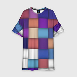 Платье клеш для девочки Геометрическое множество разноцветных квадратов, цвет: 3D-принт
