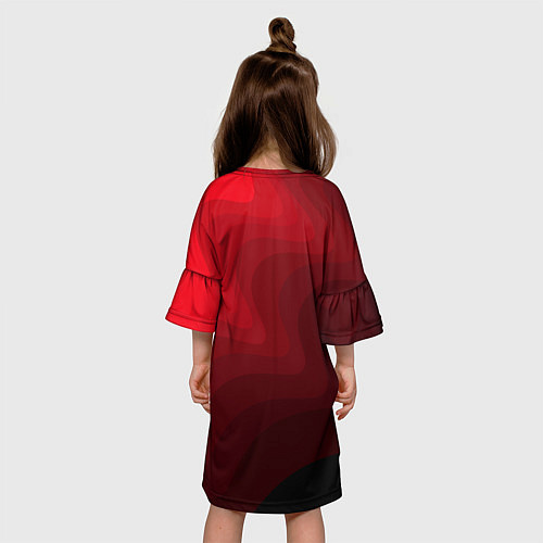 Детское платье Красный абстрактный фон волны / 3D-принт – фото 4