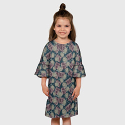 Платье клеш для девочки Стильный геометрический дизайн под брендовые вещи, цвет: 3D-принт — фото 2