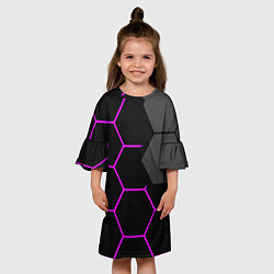Платье клеш для девочки Крупные неоновые соты, цвет: 3D-принт — фото 2