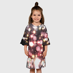 Платье клеш для девочки Сияние розовых и золотых блесток на черном фоне, цвет: 3D-принт — фото 2