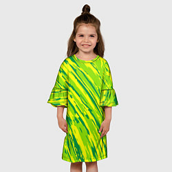 Платье клеш для девочки Абстракция зеленые линии, цвет: 3D-принт — фото 2