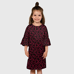 Платье клеш для девочки Розовые сердечки на темном фоне, цвет: 3D-принт — фото 2