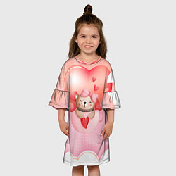 Платье клеш для девочки Мишка в чашке с сердечком, цвет: 3D-принт — фото 2