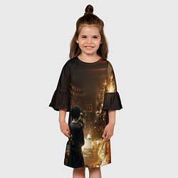Платье клеш для девочки Уэнсдэй поджог, цвет: 3D-принт — фото 2