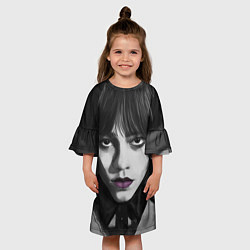 Платье клеш для девочки Уэнсдэй: рисунок, цвет: 3D-принт — фото 2