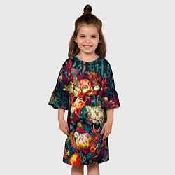 Платье клеш для девочки Цветочный паттерн с цветами и листьями, цвет: 3D-принт — фото 2