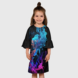 Платье клеш для девочки Неоновый цветной дым на черном фоне, цвет: 3D-принт — фото 2