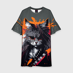 Платье клеш для девочки Rocker Cat on a gray background - C-Cats collectio, цвет: 3D-принт
