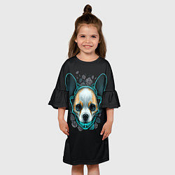Платье клеш для девочки Милый корги череп, цвет: 3D-принт — фото 2
