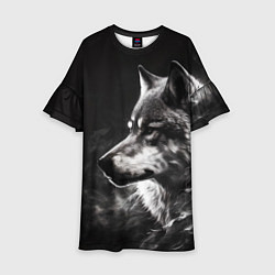 Платье клеш для девочки Волк в белом дыму, цвет: 3D-принт