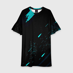 Платье клеш для девочки Abstraction Line blue, цвет: 3D-принт