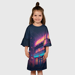 Платье клеш для девочки Неоновые улицы, цвет: 3D-принт — фото 2