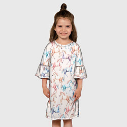 Платье клеш для девочки Лошади акварельные - паттерн, цвет: 3D-принт — фото 2