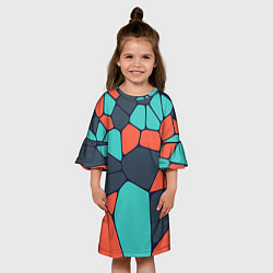 Платье клеш для девочки Абстрактный паттерн из светло-синих, чёрный и оран, цвет: 3D-принт — фото 2