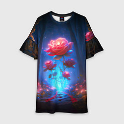 Платье клеш для девочки Алая роза в ночном лесу, цвет: 3D-принт