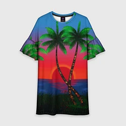 Платье клеш для девочки Пальмы и море, цвет: 3D-принт