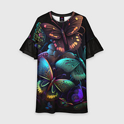 Детское платье Разные неоновые бабочки